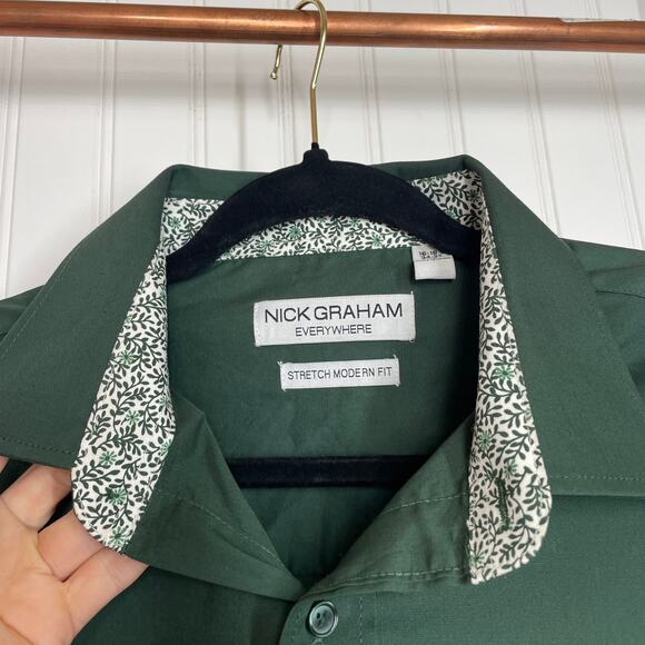 Nick Graham Everywhere Men’s Green Button Down Shirt Stretch Modern Fit Size L - Picture 2 of 6
